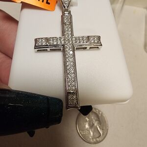 Sterling Silver Rhodium Plated Moissanite Cross Pendant